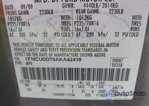 2010 Ford Escape Xlt from USA, damaged, VIN 1FMCU0D79AKA42418